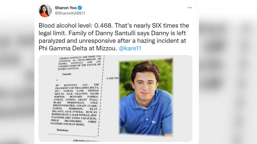 丹尼遭灌酒後,血液的酒精濃度是法律規定的6倍。(圖/翻攝自推特)