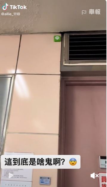 原PO在搭捷運時發現牆壁上有1個LINE的綠色小盒。（圖／翻攝自Allie抖音）