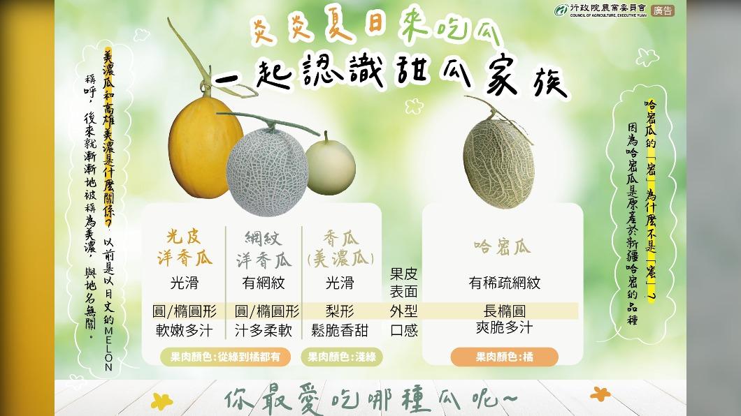 香瓜與哈密瓜的差異一覽表。（圖／翻攝自行政院農業委員會臉書）
