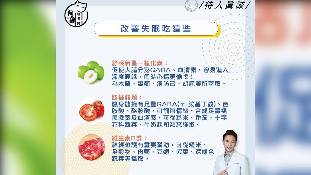 改善失眠吃這些。(圖/翻攝自營養小當家_阿罐營養師臉書)