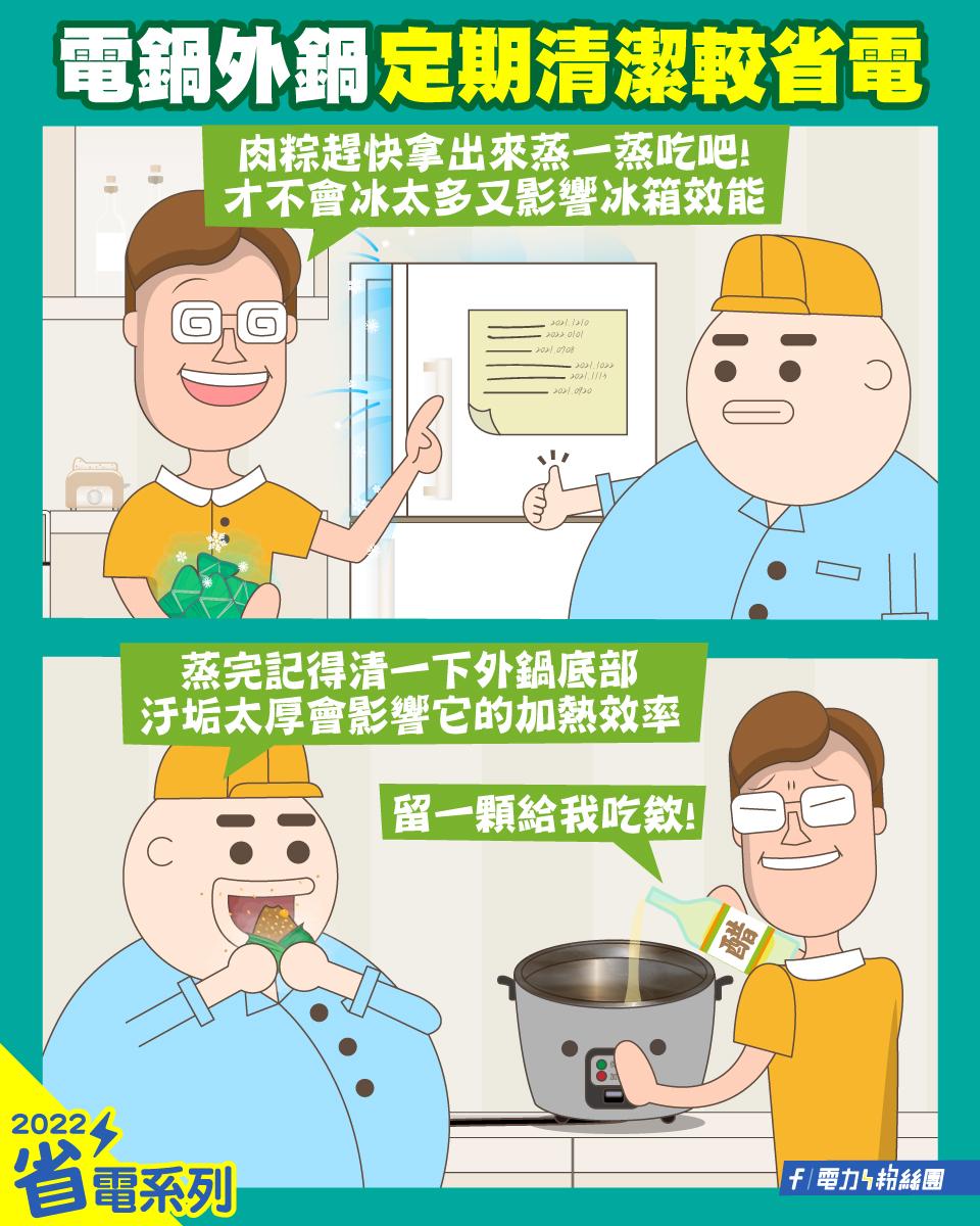 電鍋湯汁溢出沒清洗形成污漬,會影響導熱、延長電鍋燉煮時間,更耗電。(圖/翻攝自台電電力粉絲團)