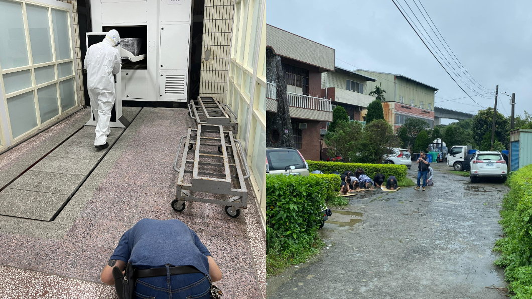 家屬在保持一定距離行最後跪拜禮,張軍凱則是在阿公火化前再次行禮。(圖/張軍凱授權提供)