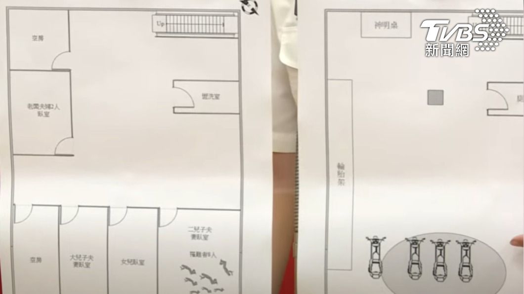 嫌犯朝1樓4台機車縱火。(圖/TVBS)