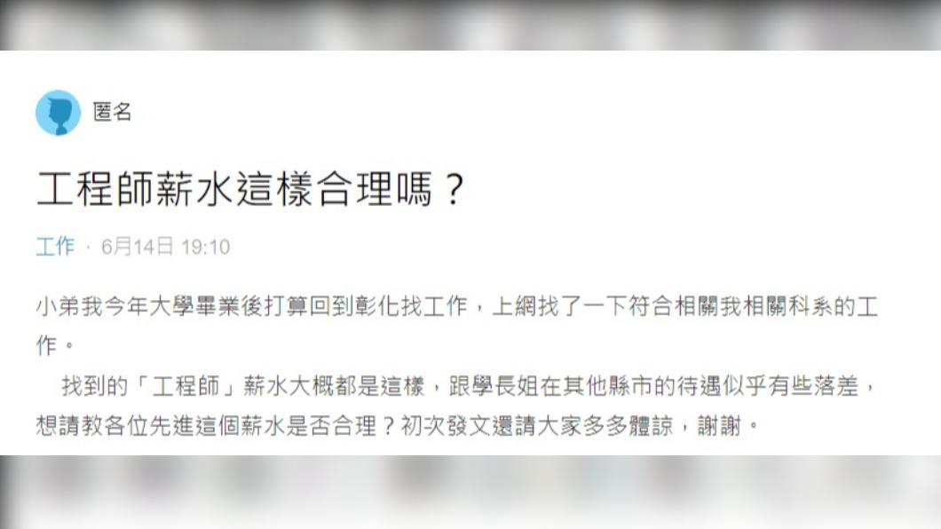 新鮮人發現工程師薪水大概都落在2萬7500元至4萬元左右而已。(圖/翻攝自Dcard)
