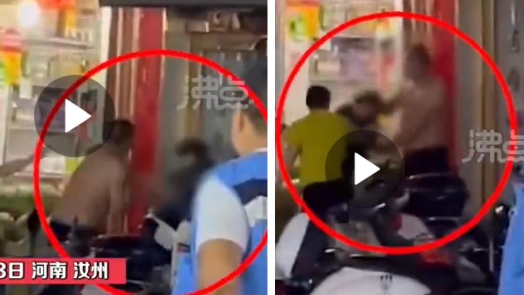 河南汝州男子毆打女性的影片曝光。(圖/翻攝自沸點視頻微博)