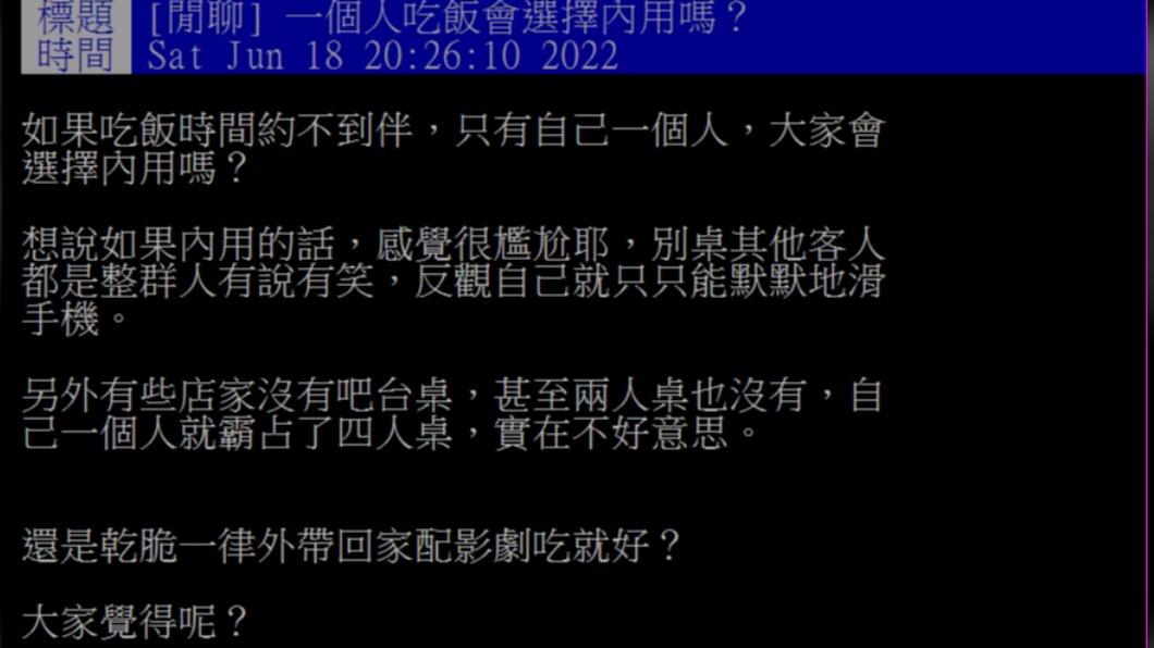 有民眾詢問網友們是否會1個人內用。(圖/翻攝自PTT)