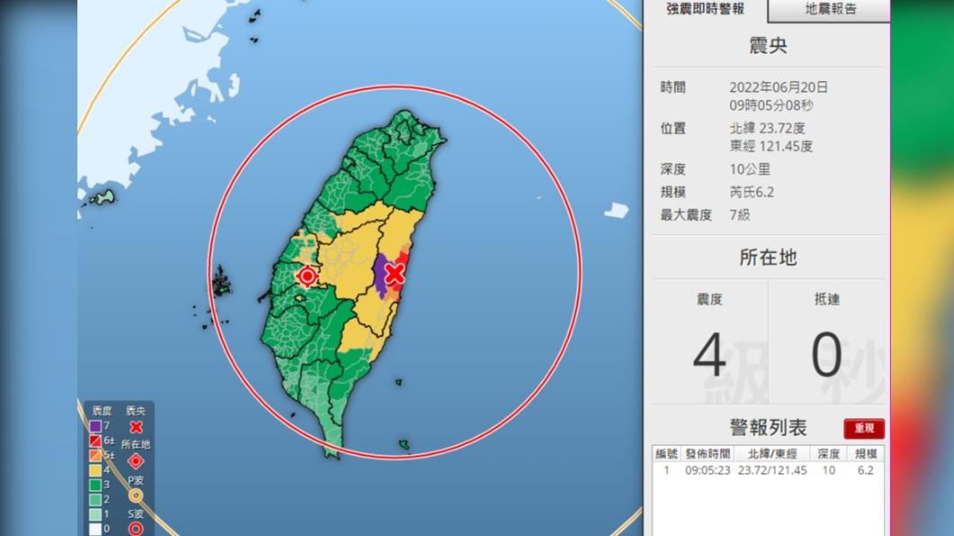 強震即時警報。(圖/中央氣象局)