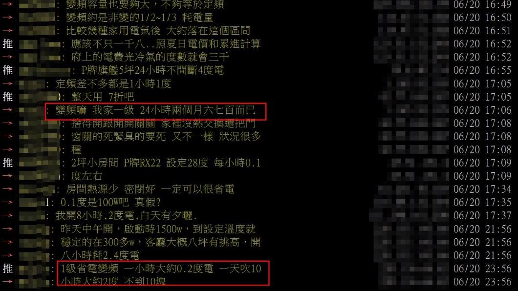 過人來分享吹冷氣24小時，2個月電費才600多元。（圖／翻攝自PTT）