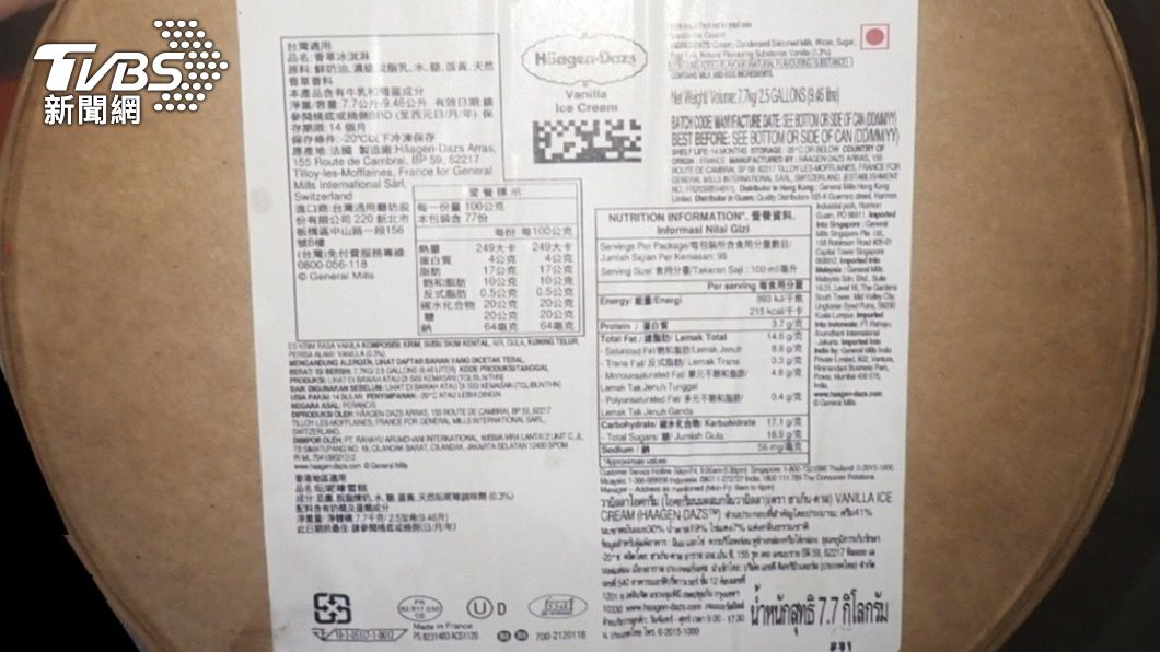 哈根達斯「香草冰淇淋」檢出殘留農藥環氧乙烷。（圖／食藥署提供）