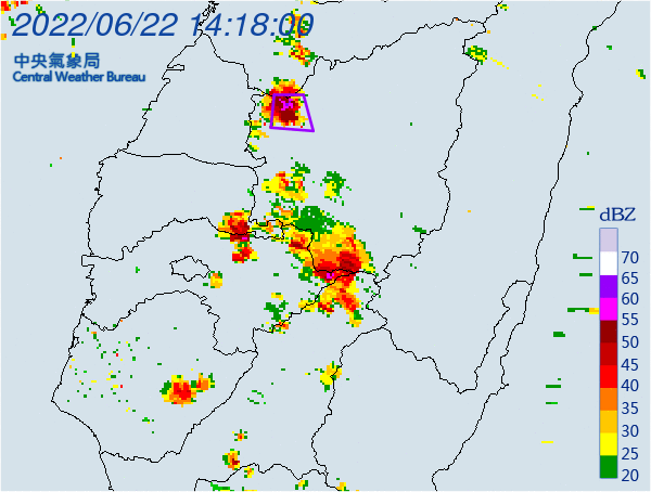 大雷雨警戒區域。(圖/中央氣象局)