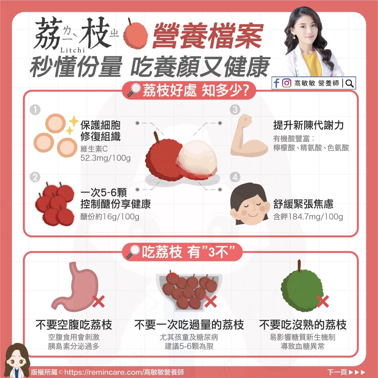 高敏敏提醒，吃茘枝有「3NG」行為要特別注意。（圖／翻攝高敏敏臉書）