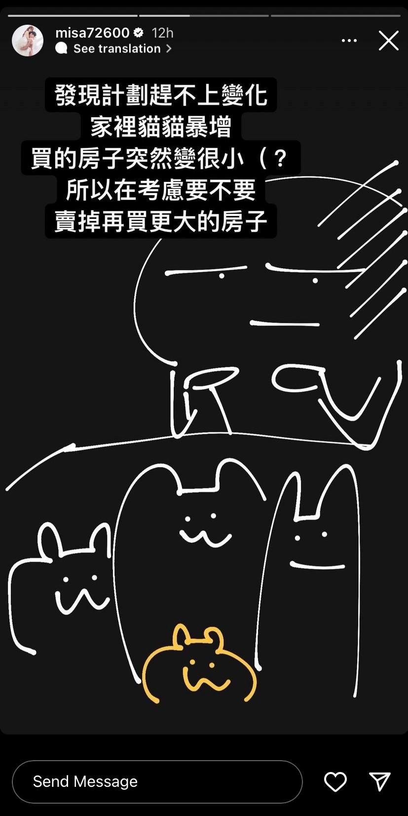 米砂透露因為多了一隻貓,想要買更大的房子。(圖/翻攝自米砂 IG)