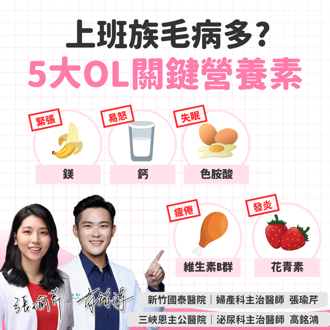 上班族毛病多?5大OL關鍵營養素。(圖/翻攝自張瑜芹臉書)