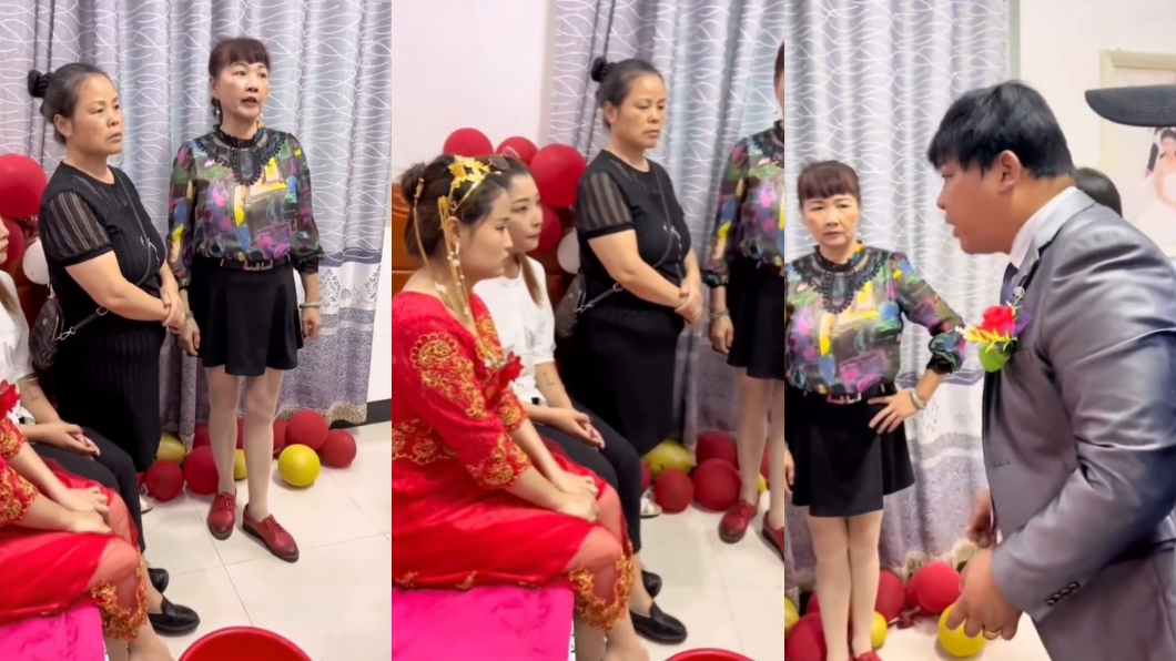 日前一名新郎在迎娶時被丈母娘和女方親友要求喝下新娘的洗腳水。(圖/翻攝自微博「糗事乞丐君」)