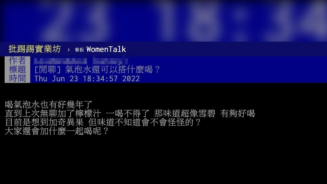 原PO詢問氣泡水還能加入什麼配料來調味。（圖／翻攝自PTT）