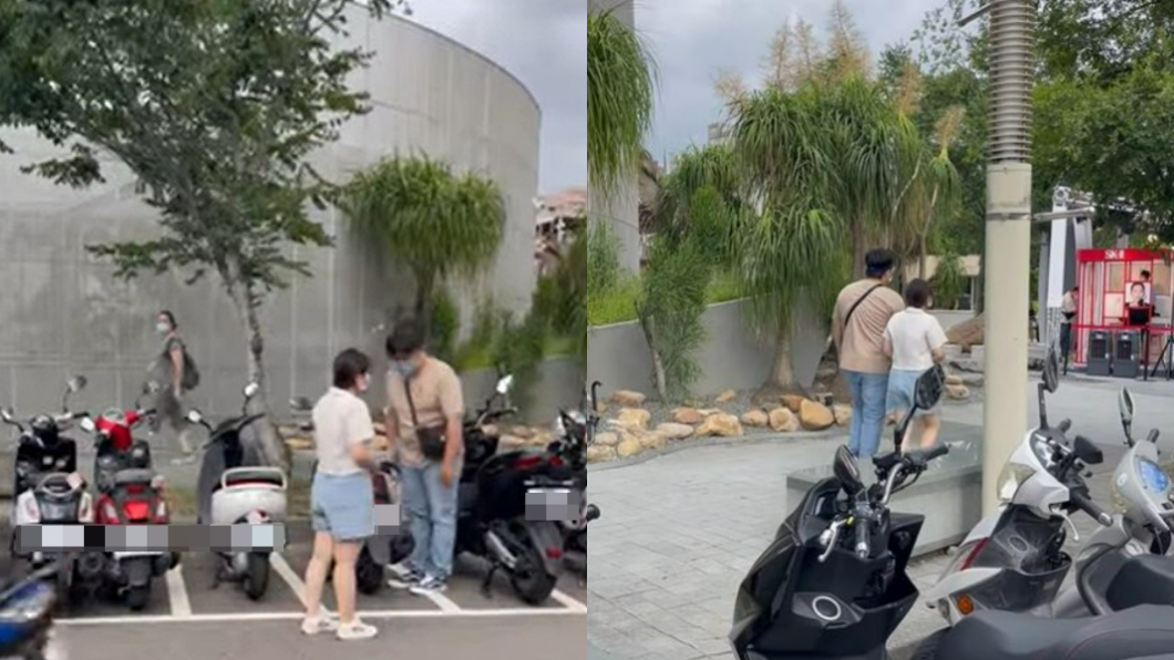 男方遭到斥責後,鞠躬牽著女友的手離開現場。(圖/翻攝自爆怨公社)
