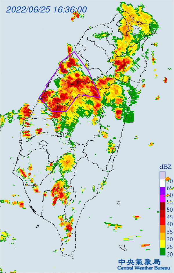 大雷雨警戒範圍。（圖／中央氣象局）