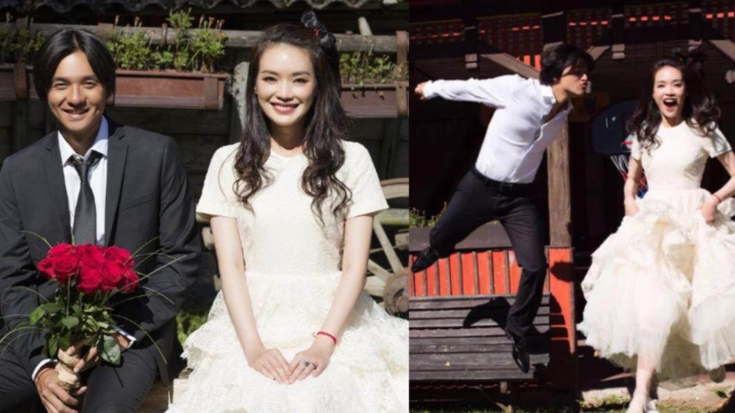 舒淇穿環保婚紗配球鞋拍婚紗照。（合成圖／翻攝自寰亞公關）