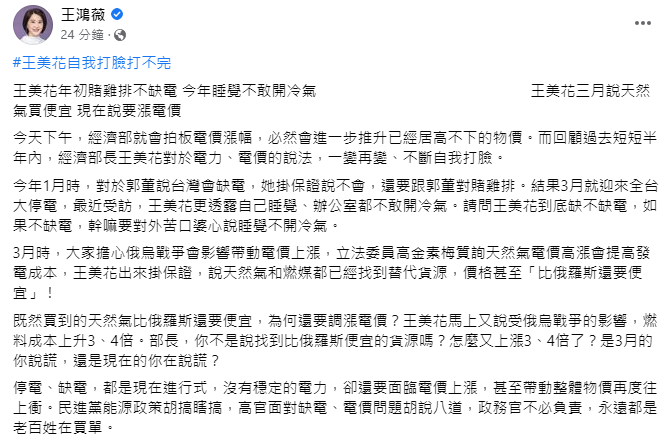 (圖/翻攝自王鴻薇臉書)
