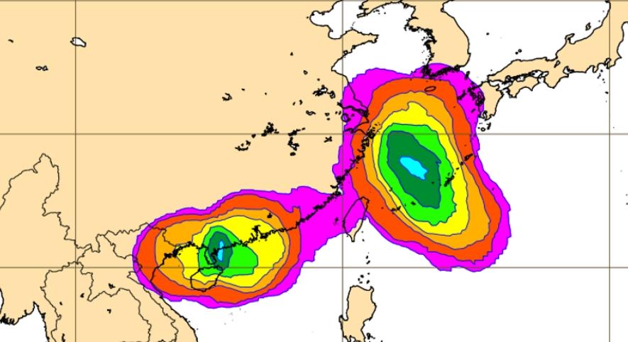 下週一兩「熱帶擾動」成颱機率皆已提高至70%。（圖／ECMWF）