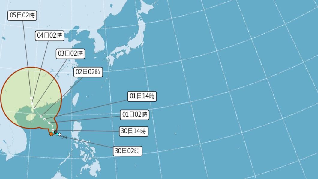 氣象局最新路徑潛勢預測。(圖/中央氣象局)