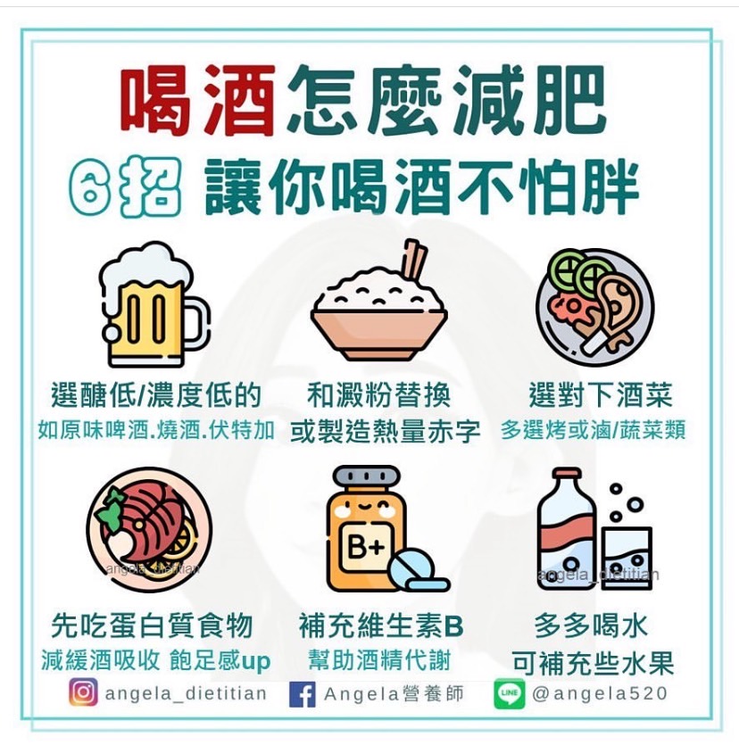 營養師Angela分享6招喝酒也能不怕胖。（圖／翻攝自IG@angela_dietitian）