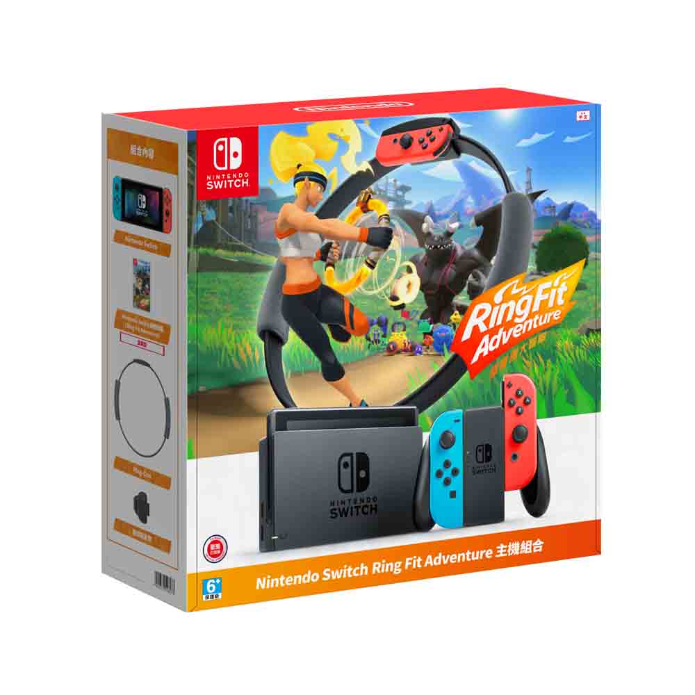 Switch健身環大冒險+電力加強電光紅藍主機組合。(圖/MOMO購物提供)