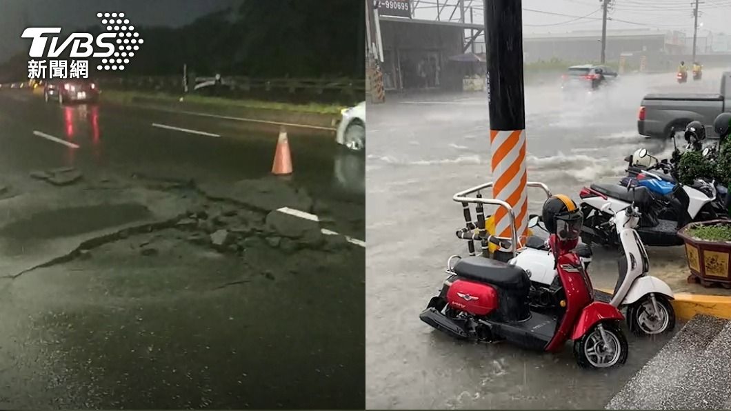 如末日電影！暴雨昨轟北高雄　路面疑遭落雷炸出天坑