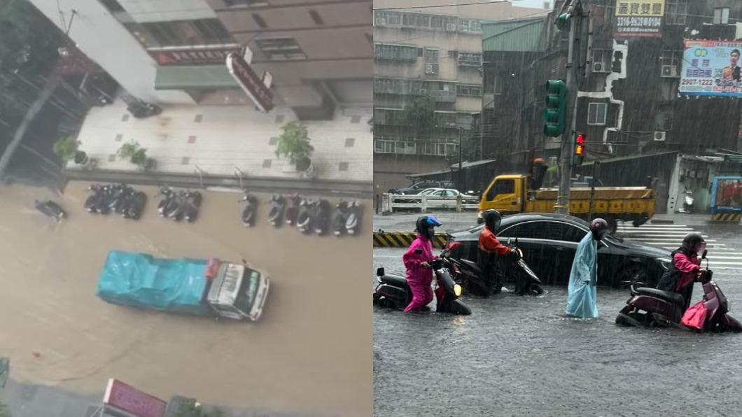 雨太大宣洩不及!新莊機車騎水道 道路成小黃河