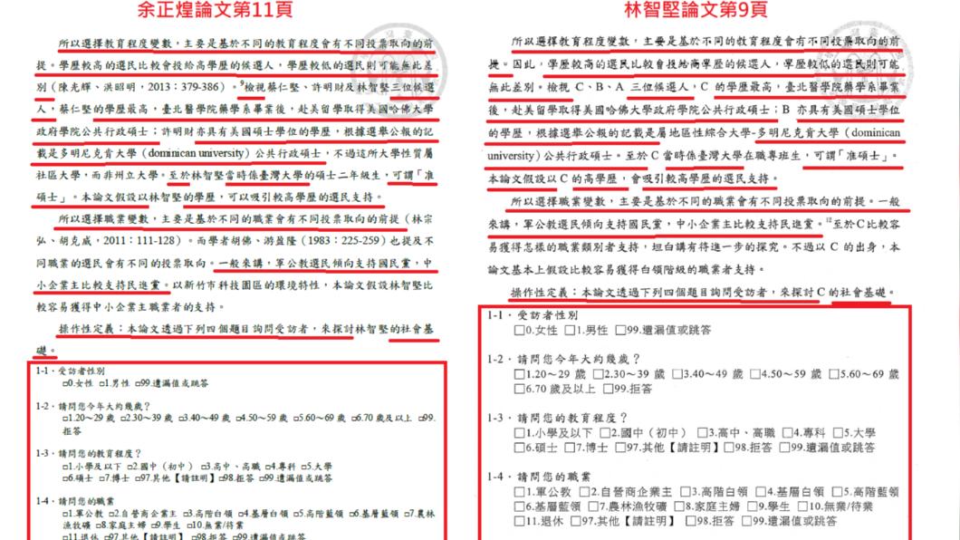 黃揚明表示，自己比對發現，發現確實至少包括摘要、第一、二章當中，有8、9頁內容是大規模雷同。（圖／翻攝黃揚明臉書）