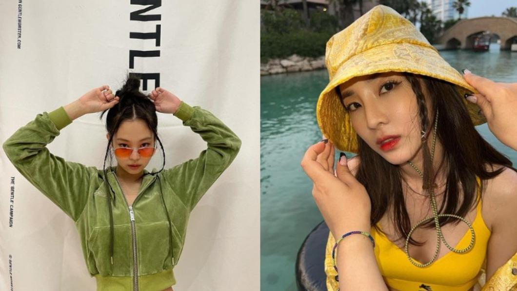 Y2K復古元素包含天鵝絨運動套裝及亮色單品。(圖/翻攝自jennierubyjane、daraxxi IG)