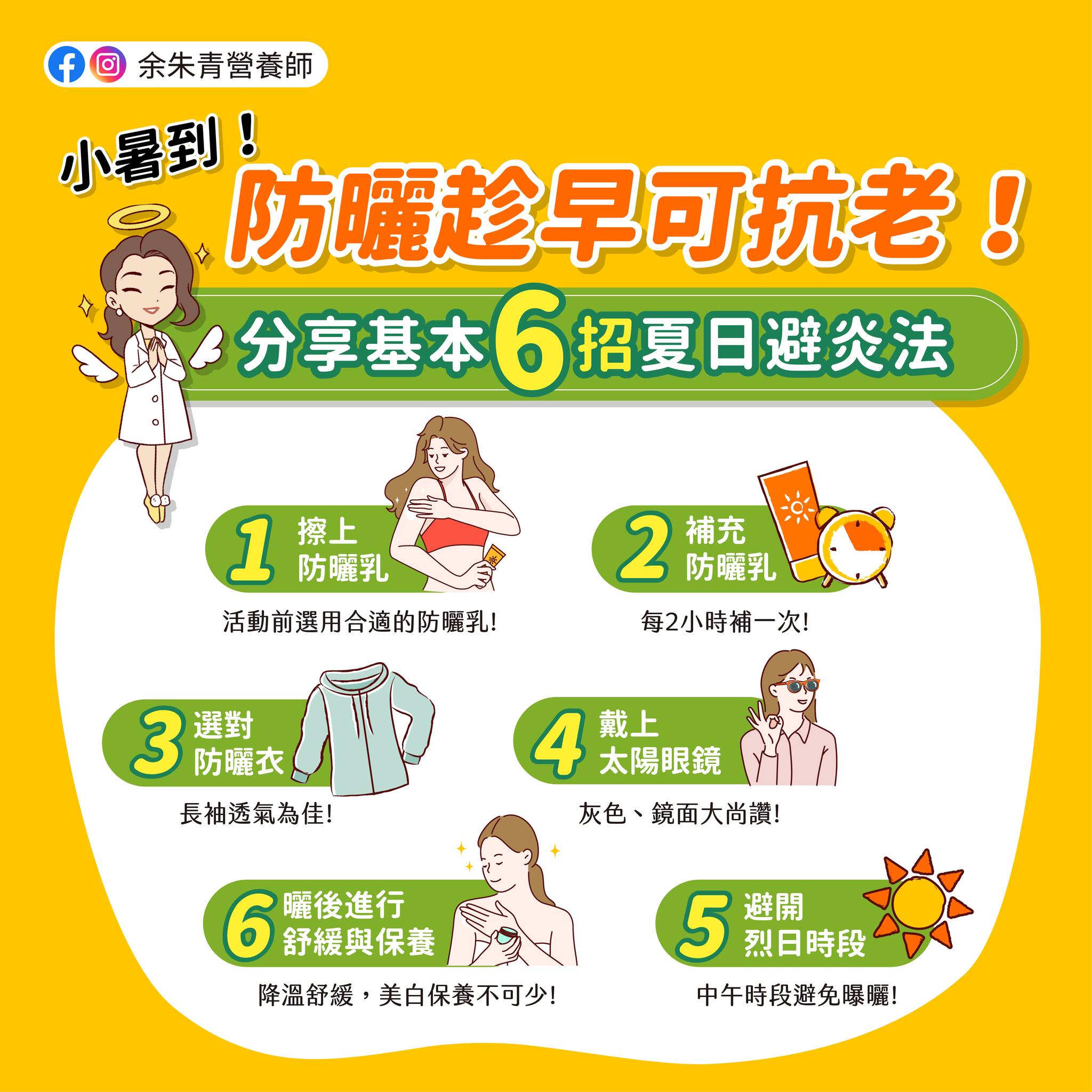 6招夏日基本防曬法。(圖/翻攝自余朱青營養師臉書)