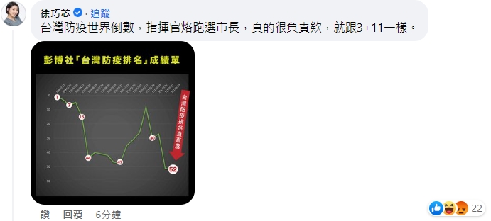 徐巧芯留言開酸。(圖/翻攝自陳時中臉書)