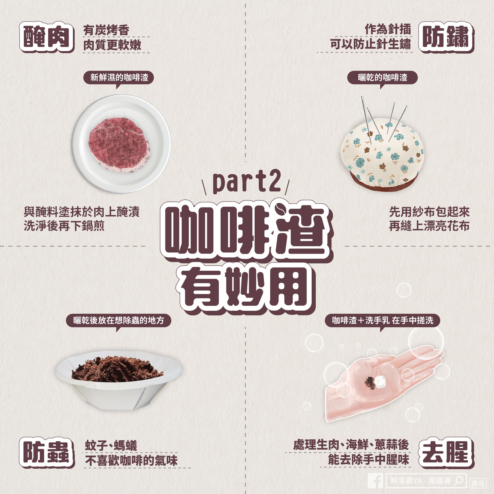 咖啡渣用途多多。(圖/翻攝自農糧署臉書)