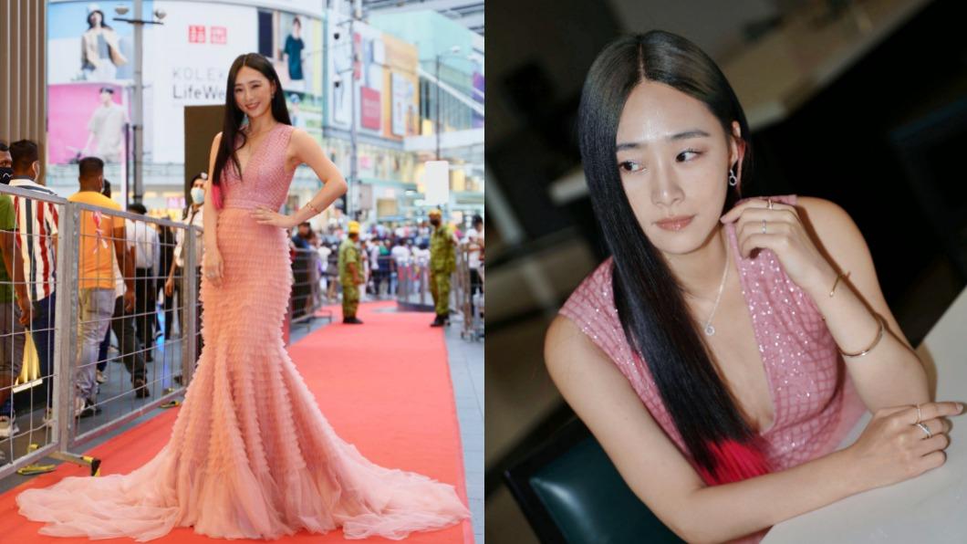 吳可熙以一襲粉色禮服步上紅毯。(圖/CAA agency提供)