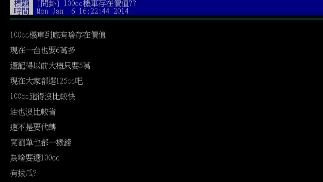 原PO不懂100cc機車的存在價值?(圖/翻攝自PTT)