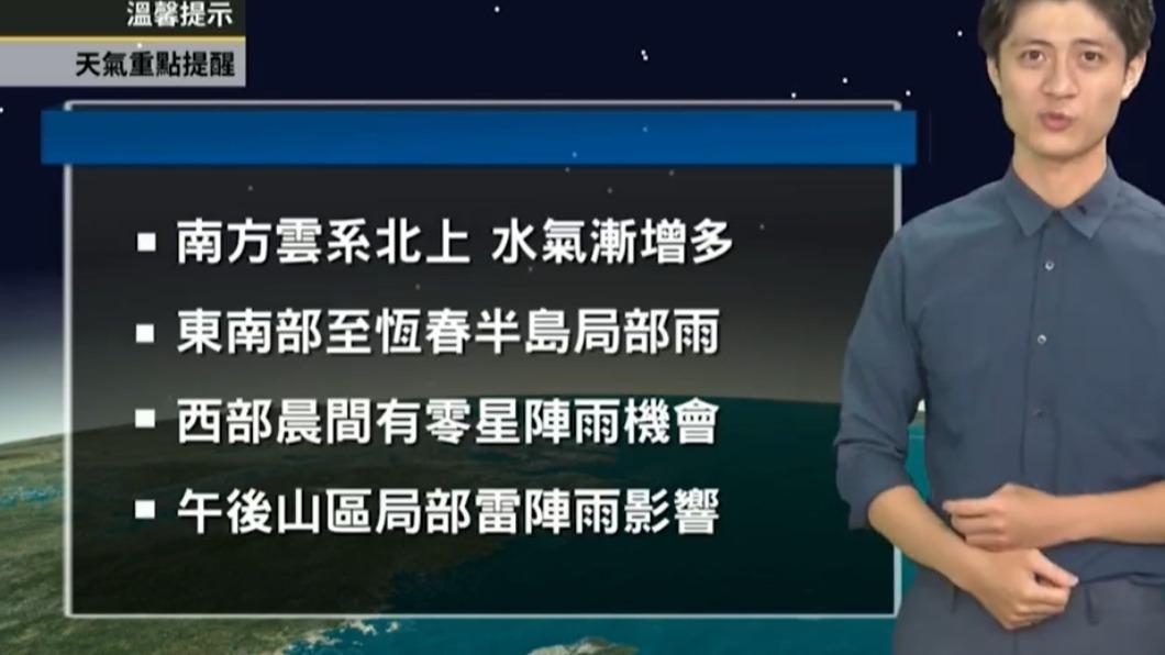 明天開始台灣整體環境水氣增多。(圖/翻攝自天氣風險臉書粉專)