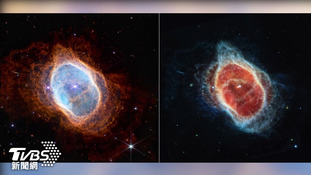 近紅外光和中紅外光下的南環狀星雲。(圖/達志影像美聯社)