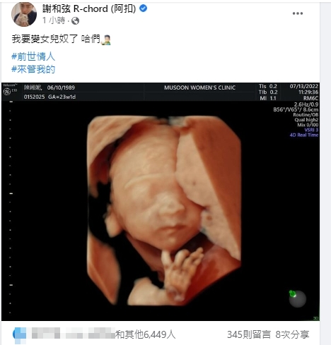 謝和弦公佈寶寶性別。（圖／翻攝謝和弦臉書）