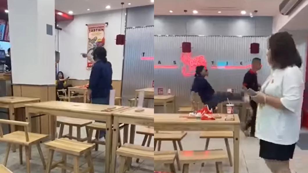 大姐怒踹男子一腳,並指著他要他滾。(圖/翻攝自爆廢公社公開版)