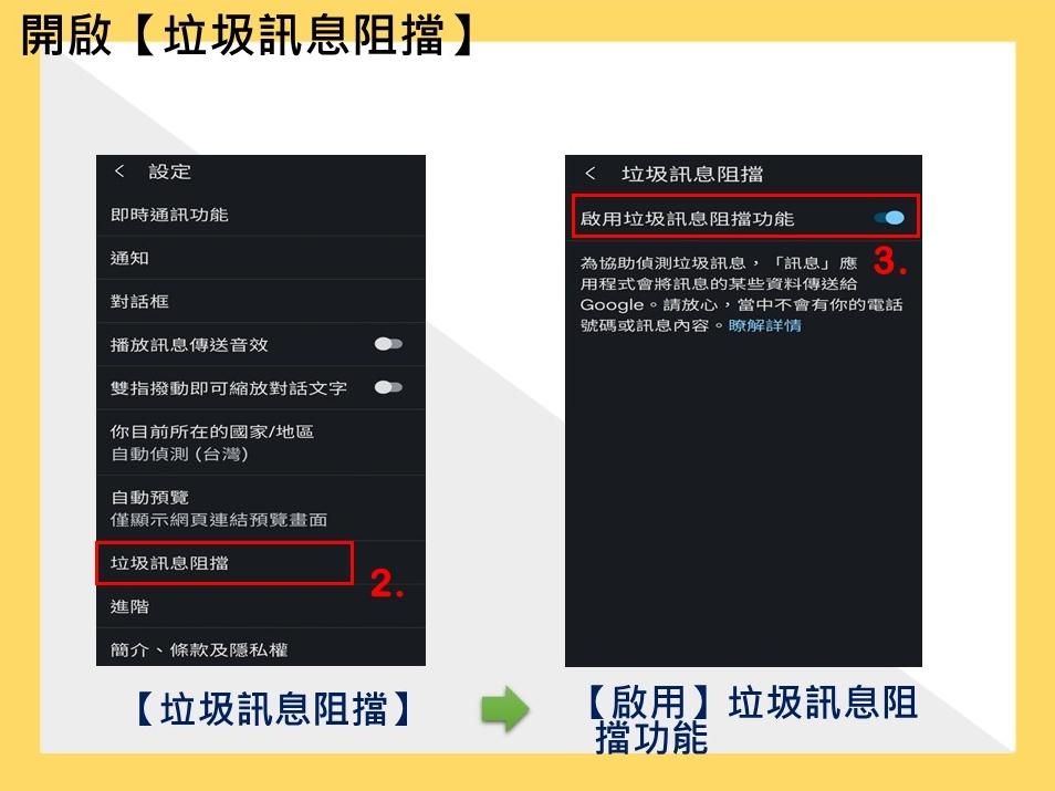 開啟垃圾訊息阻擋功能-2。（圖／內政部警政署提供）