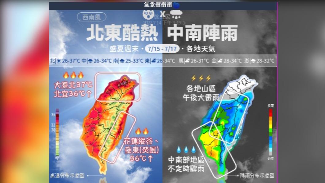 今雨區擴大中南部防短延時強降雨 週休假期北東晴中南雨