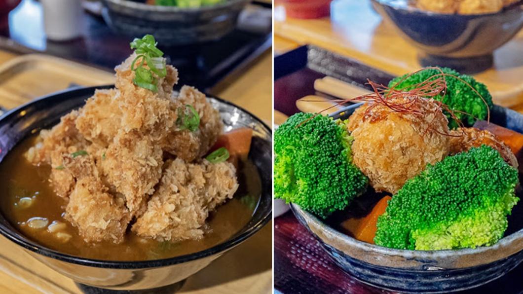 炸雞咖哩飯（左，140元）咖哩使用了大量的肉桂、茴香、豆蔻等18種香料。（圖／翻攝自柚香魚子醬的蹦蹦跳跳）