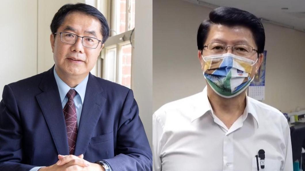 謝龍介(右)代表國民黨參選台南市長,要和爭取連任的黃偉哲(左)比拚。(圖/翻攝黃偉哲臉書、TVBS)