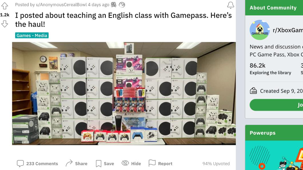 這名老師在reddit上發文分享自己用遊戲機教英文。(圖/翻攝自「reddit」)