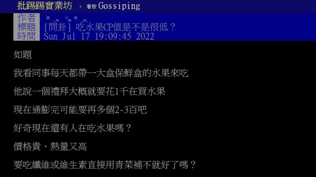 民眾討論吃水果的CP值,引掀起話題。(圖/翻攝自PTT)