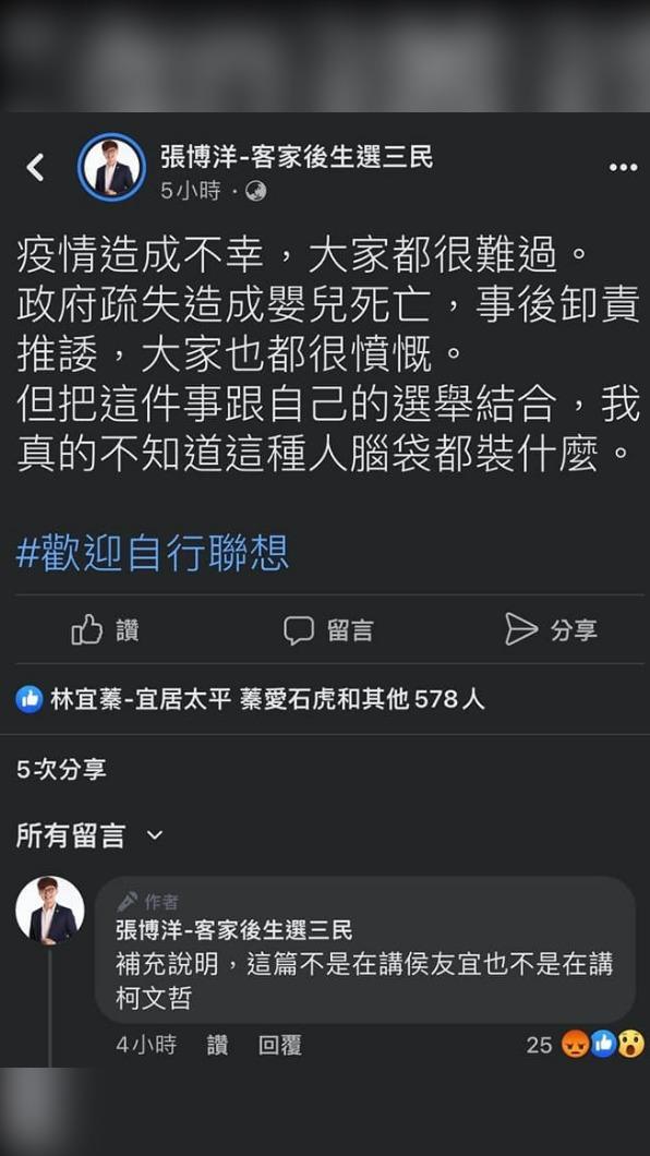 公開恩恩案一事,張博洋發文痛批。(圖/翻攝自林佳龍)