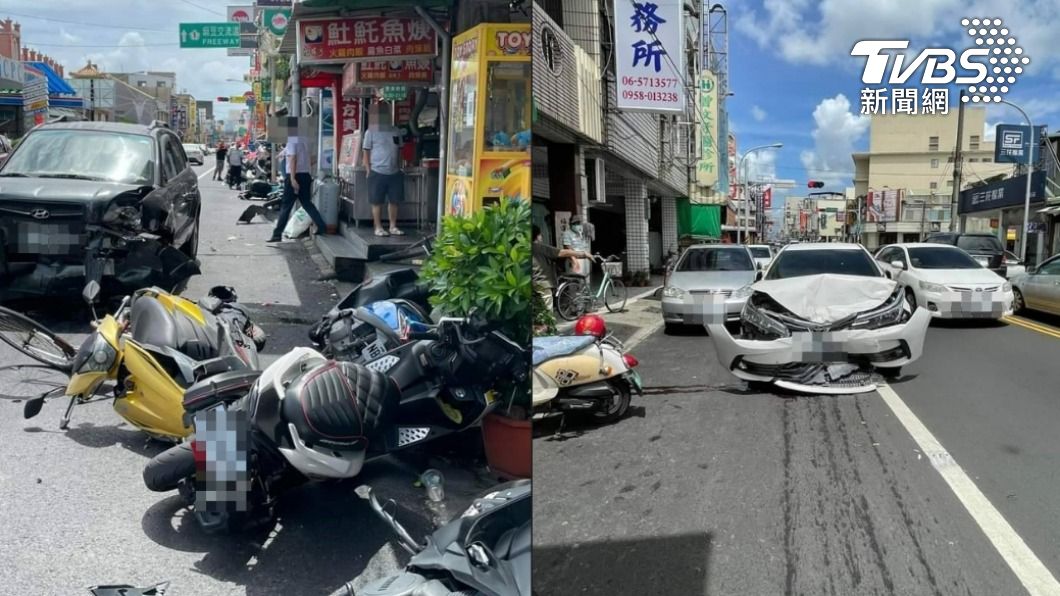 刷一排機車！大叔車開到「度估」　逆向暴衝如打保齡球