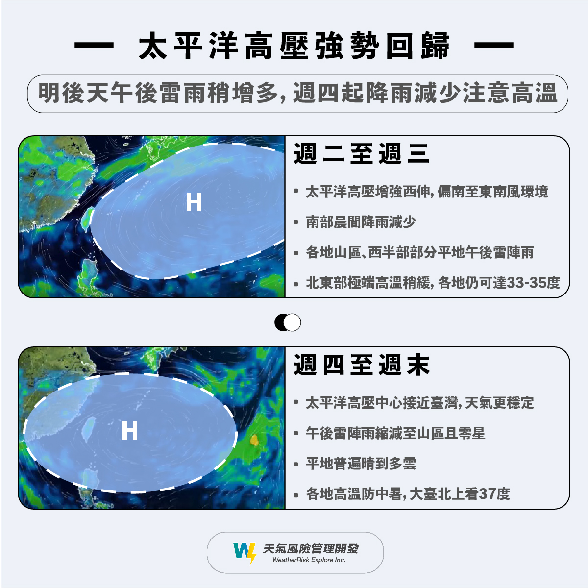 本週天氣概況。(圖/翻攝自「天氣風險 WeatherRisk」臉書)