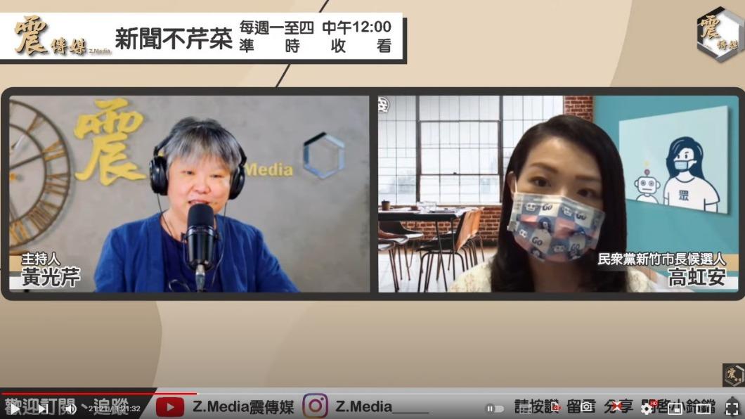 高虹安確診改採視訊方式接受訪談。（圖／翻攝自震傳媒YouTube）